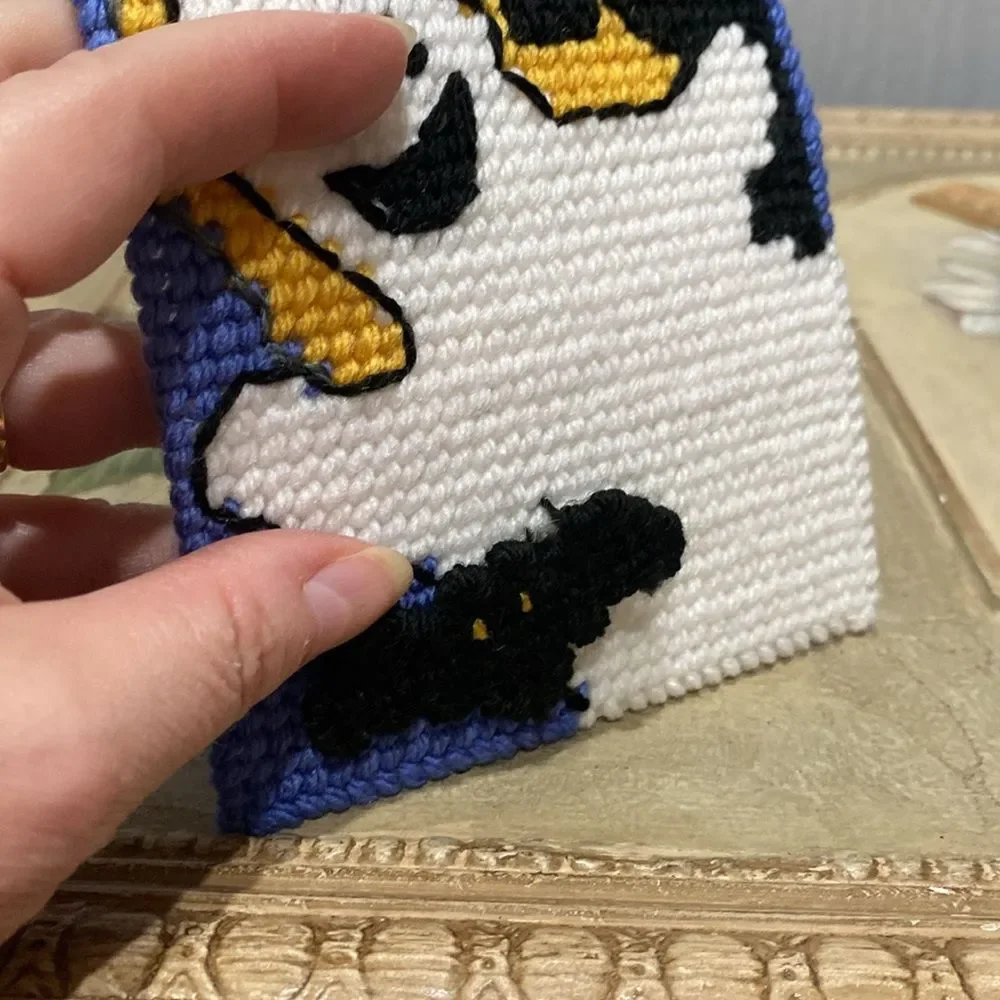 Hand Crafted Cross Stitch Halloween Door Hanger Ghost Owl 3D Bat